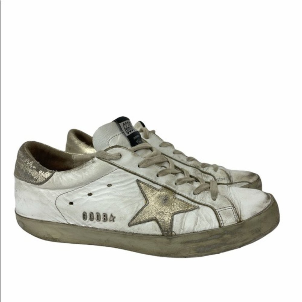GOLDEN GOOSE White Distressed SUPERSTAR LOW-TOP Lace Up SNEAKERS size 38 / 8